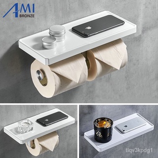 Paper Holder White Resinous Panel & 304 Stainless Steel Paper Rack Toilet Phone Shelf Phone Rack