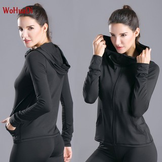 WOHUADI Yoga Fitness sportswear Sports Outerwear Sport Women Fitness Coat Running Jacket Tops Zipper Long Sleeve Hooded