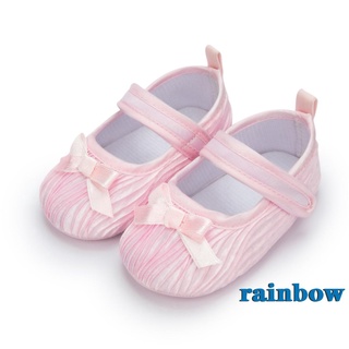 RAINBOW-Newborn Bowknot Princess Shoes, Baby Girls Non-slip Sole Solid Color Prewalker (White, Pink)
