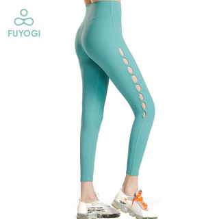 FUYOGI Women's Yoga Leggings 2020 New European & American Style Hollow Hole Fitness Pants Running Sports Nine Tight Pants Waist Lifting Hip Yoga Pants Women