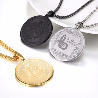 New Fashion Stainless Steel Bitcoin Necklaces Round Pendant for Men Commemorative Coins Bitcoin Virt
