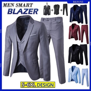 LOCAL STOCK 3-Piece Set Men Blazer Set Suit Formal Business Wedding Office Outerwear Slack Pant