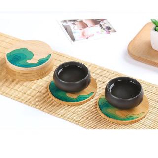 J❥ Natural Wood Coaster Round Square Teacup Mat Bamboo Coasters Resin Art Crafts