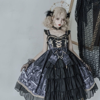 [order before ask]Korean mushroom cool{spot} ~ original design Lolita dragon demon Gothic style dark jsk suspender dress (5)