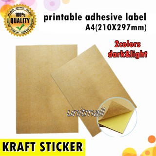 5 PACK Brown Printable Kraft Sticker Paper Labels A4 Light & Dark For Inkjet/Laser Printer Printing