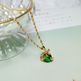 Tyaa Jewelry 24k Gold Plated Lucky Jade Dragon Ball Necklace