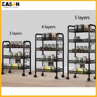 EasonShop COD 3 4 5 Tier Storage Rack Trolley Cart Home Kitchen Organizer Utility Baskets Black