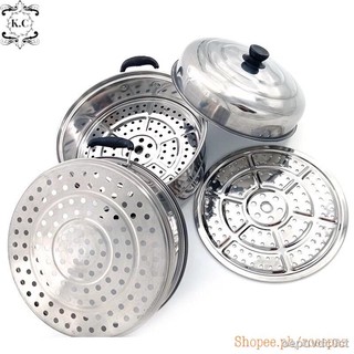 【Happy shopping】 K.C☆Good Quality☆ ZH1049 3Layer including silver handle Pot Stainless Steel Steamer