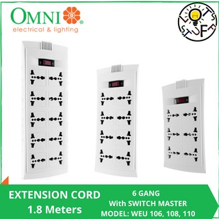 Omni Universal Extension Cord 6, 8, 10 Gang with Switch 1.83 Meter Cord Length WEU 106, 108, 110