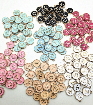 26pcs 12*14mm Round Gold Enamel Alphabet Charms Letter Beads Initial Pendants Alloy DIY Jewelry Making Accessories
