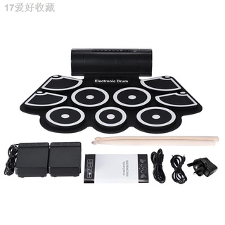 ﹉◄☢Portable Electronic Roll Up Drum Pad Set 9 Silicon Pads Built-in Speakers with Drumsticks Foot Pe