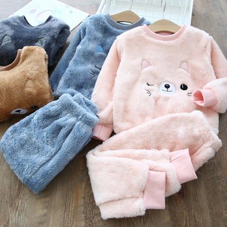 Children s pajamas 2020 winter new baby plus velvet thickened flannel home clothes kids warmth