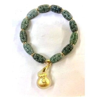 Authentic Jade Bracelet with Hetian 10k Gold Buddha Moneybag Piyao Wulou Holo Lucky Charm (7)