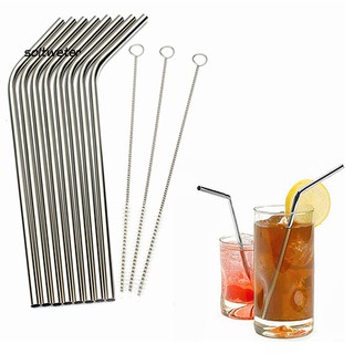 【ST】Stainless Steel Metal Drinking Straw Reusable Straw With Cleaner Brush Kit