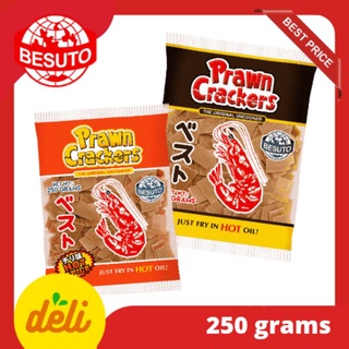 BESUTO ORIGINAL UNCOOKED PRAWN CRACKERS READY TO FRY CHIPS SPICY ONION AND GARLIC 250 GRAMS (1)