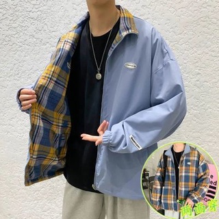 Autumn thin jacket men leisure han edition baseball students Spring and autumn coat men wear jacket on both sides ins version square collar on both sides wear tide brand loose coat student coat