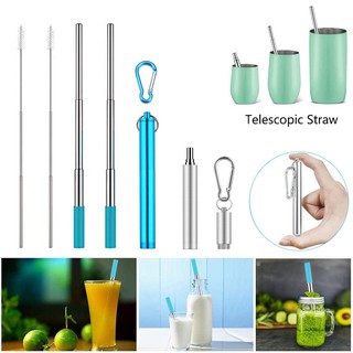 FDA-tested stainless steel 304 food grade portable carabiner bottle opener sealed telescopic straw (1)