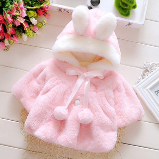 💖SF💖 Warm Fur Rabbit Ear Hooded Coat Baby Outerwear Jacket