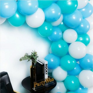 100pcs Tricolor per pack Teal White Light blue combination latex balloons