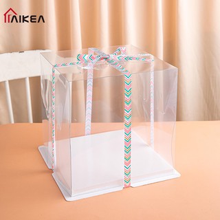 Gift Boxes♗Free ribbon！Transparent birthday cake box square clear cake box acetate 4 6 8 10 12 inch (2)