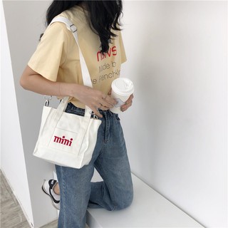 Women Alphabet Embroidered Shoulder Bag Canvas Mini Handbag Korean Messenger Bag