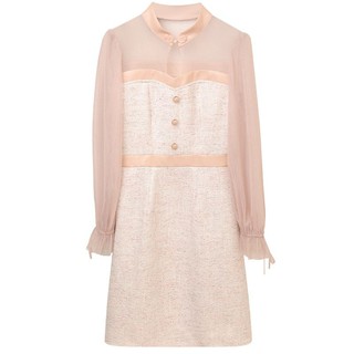 Pink Chanel Style Long Sleeve Gentle Dress New Women's Small Elegant Ladies Dress (2)