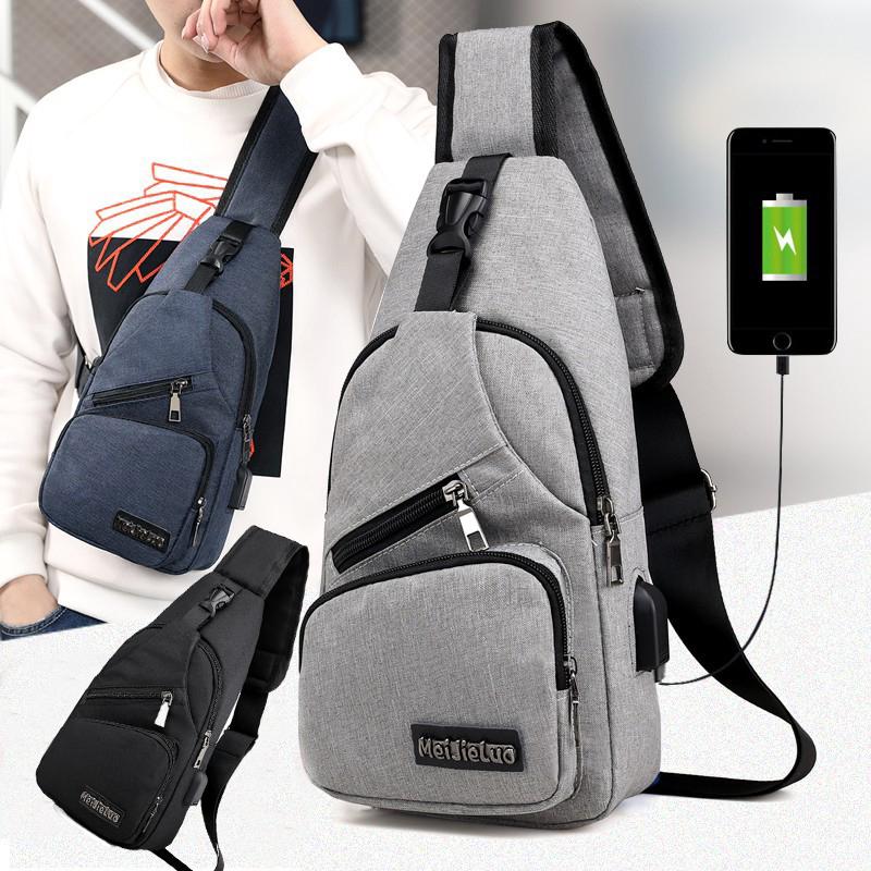 Men's canvas USB charging chest bag casual Messenger bag