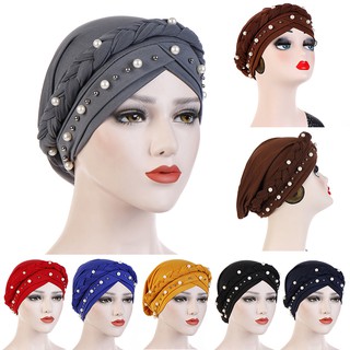 Stretch Cotton muslim turban hat Women islamic Pearl inner hijab beanie caps Headwear Arab wrap Head Scarf Hair Accessories