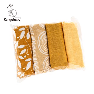 Kangobaby #My Soft Life# 4 Pieces Pack Organic Baby Muslin Swaddle Bib 60x60cm Scarf Handkerchief