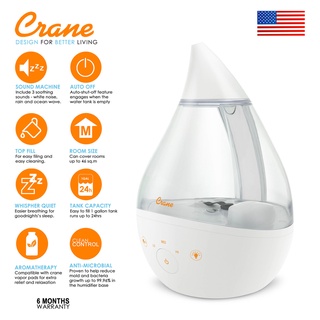 Crane EE-5306CW 4-in-1 Filter-Free Top Fill Humidifier with Sound Machine