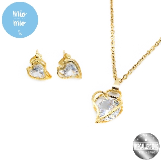 Mio Mio by Silverworks Soni Heart Necklace&Earrings - Fashion Accessory for Women X4189