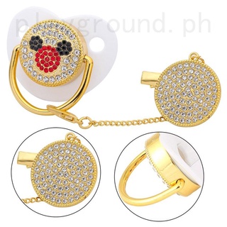 Luxury Rhinestone Mouse Shape Infant Pacifier With Clip Newborn Silicone Clip (1)