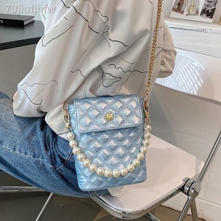 ❍◄✲Simple texture small bag 2021 new trendy fashion portable pearl chain bag female bag net red ocea