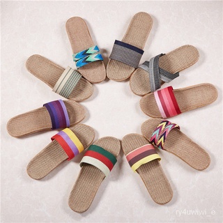 Linen Slippers Summer Women's Household Men's Mute Yoga Indoor Sandals Four Seasons Non-Slip Wear-Re (1)
