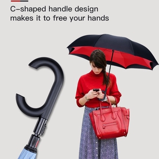 Windproof double-decker car anti umbrella with creative handle design