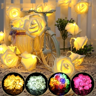 Rose Flower 20 LED String Lights with Battery Operated / Colorful String Romantic Flower Rose Fairy Light / Artificial Flower Bouquet String Lights Wedding Party Home Decor Lights Garland Wreath Decoration