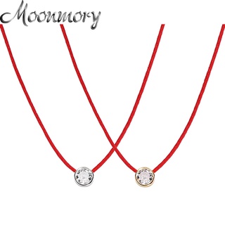Moonmory 100% 925 Sterling Silver Round Crystal Pendant Redline Necklace For Women Neck Chain
