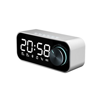 WOSHITUBluetooth Speaker Radio Wireless LED Mirror Alarm Clock Subwoofer Music Player Desktop Clock Speaker Portable Speaker Bluetooth Bass