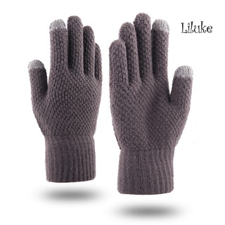 [LK]Men Thicken Winter Knitted Woolen Gloves Warm Full Finger Touch Screen Mittens (1)