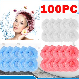 100PC Disposable Shower Cap Plastic Waterproof Shower Cap (1)