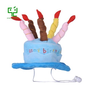Dogs Pet Dog Birthday Caps Hat with Cake Candles Design Birthday Party Costume Headwear Accessory Blue