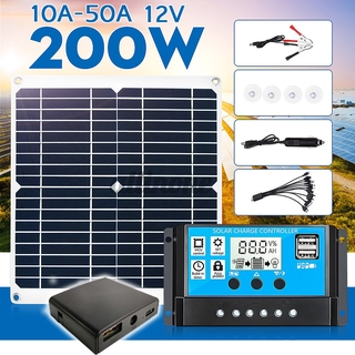 200W Monocrystalline Solar Panel Kit 12V Battery Charger 10-50A Controller