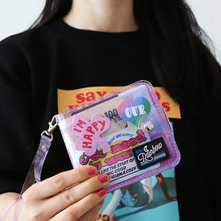 Girl Rainbow Moon Lanyard Gel Wallet Transparent School ID Card Holder PVC Short Glitter Cards Case