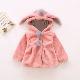 Winter Baby Girls Lovely Rabbit Ear Hooded Coat Warm Tops