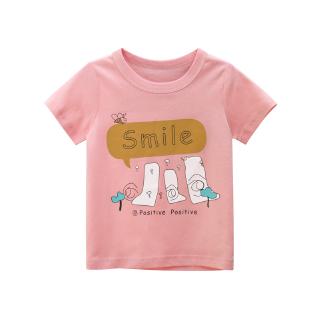 2-8-year-old pure cotton children's clothing girl baby summer pink cute cartoon English letter pattern loose round neck Short Sleeve T-Shirt Top