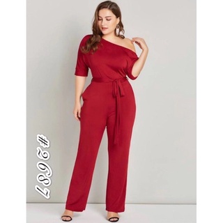 Women's clothing✈♈❣ANGELFASHION Plus Size Button Up Jumpsuit V-Neck Solid Belted Jumpsuit (5)