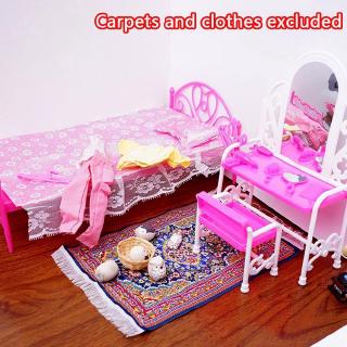 Fashion Bed Dressing Table & Chair Set For Barbies Furniture Dolls Bedroom
