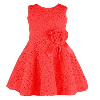 BabyL Kids Girls Princess Red Lace Floral Sleeveless Dress