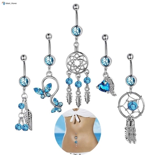 5 Pcs/Set Women Belly Button Rings Surgical Steel Crystal Navel Ring Body Piercing Jewelry