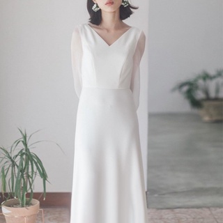 Light Wedding Dress Fairy Simple White Satin Evening Dress